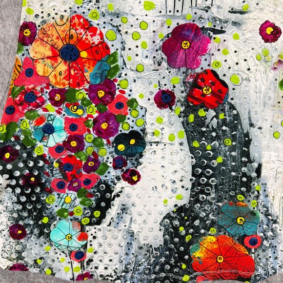 Simply Art by Dolcezza Sleeveless Sm Dress Artsy Watercolor Mesh Yoke Stretch - Picture 4 of 11